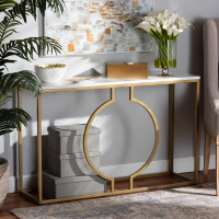 Baxton Studio WS-12218-Console Caldwell Modern and Contemporary Gold Finished Metal Console Table With Faux Marble Tabletop